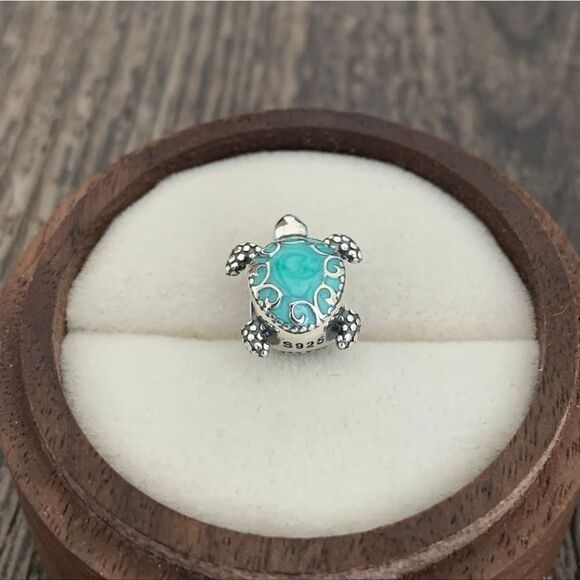925 Sterling Silver Turquoise Turtle Charm - Picture 7 of 8